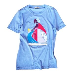 Lanvin Paris Woman and Child T-Shirt in Cornflower Blue Made in Italy